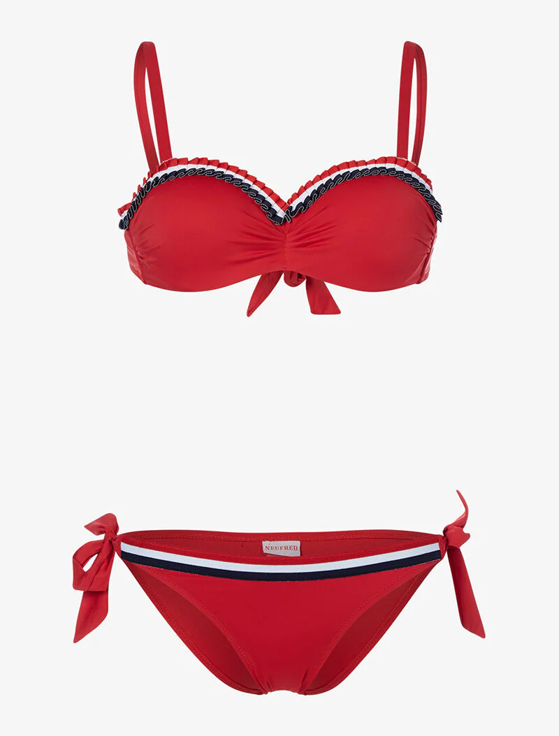 Bikini met driekleurige inzetstukken - rood