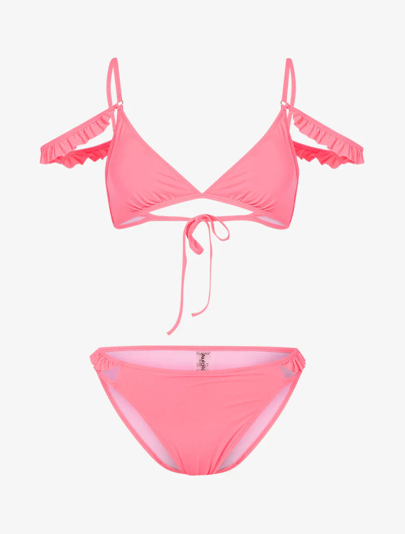 Dubbelbandjes bikini met ruches - roze