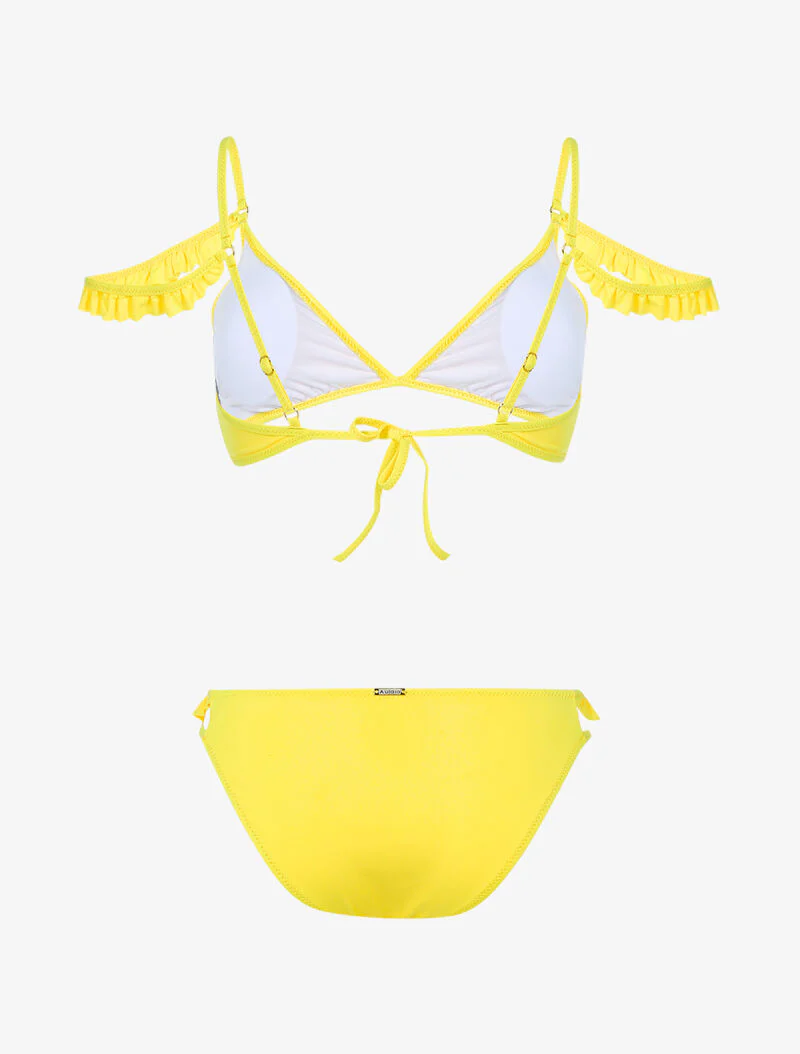 Dubbele ruches bikini met bandjes - geel - Image 2