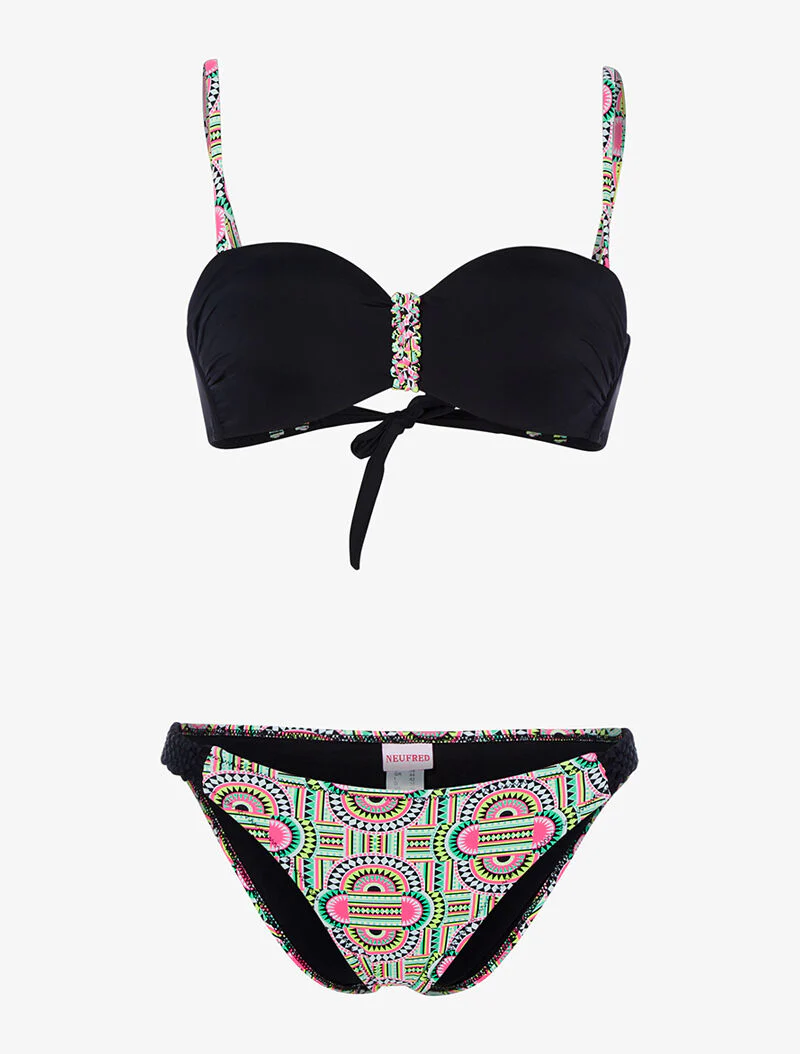 Fluo tribal print bikini - zwart