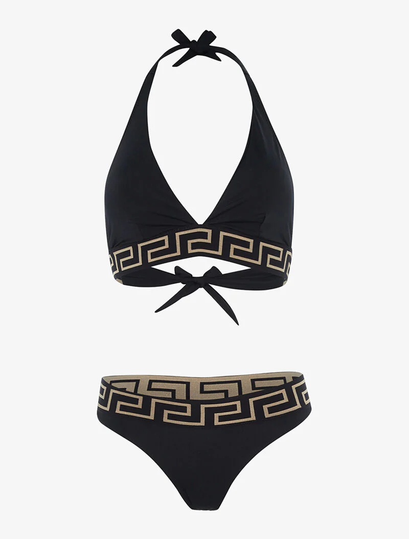 Grieks bedrukt bikini - zwart