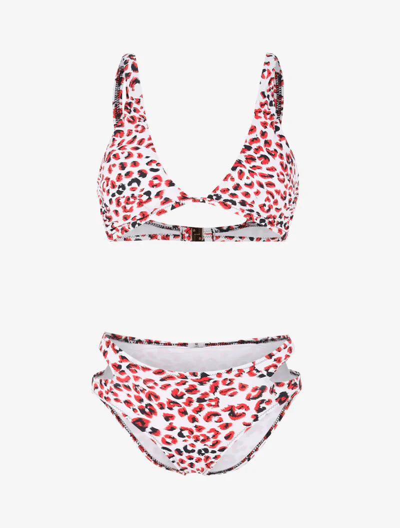 Luipaardprint bikini met uitsnijdingen - rood