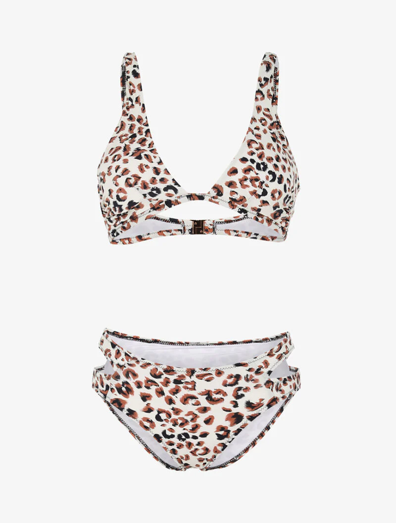 Bikini met luipaardprint en uitsnijdingen - camel