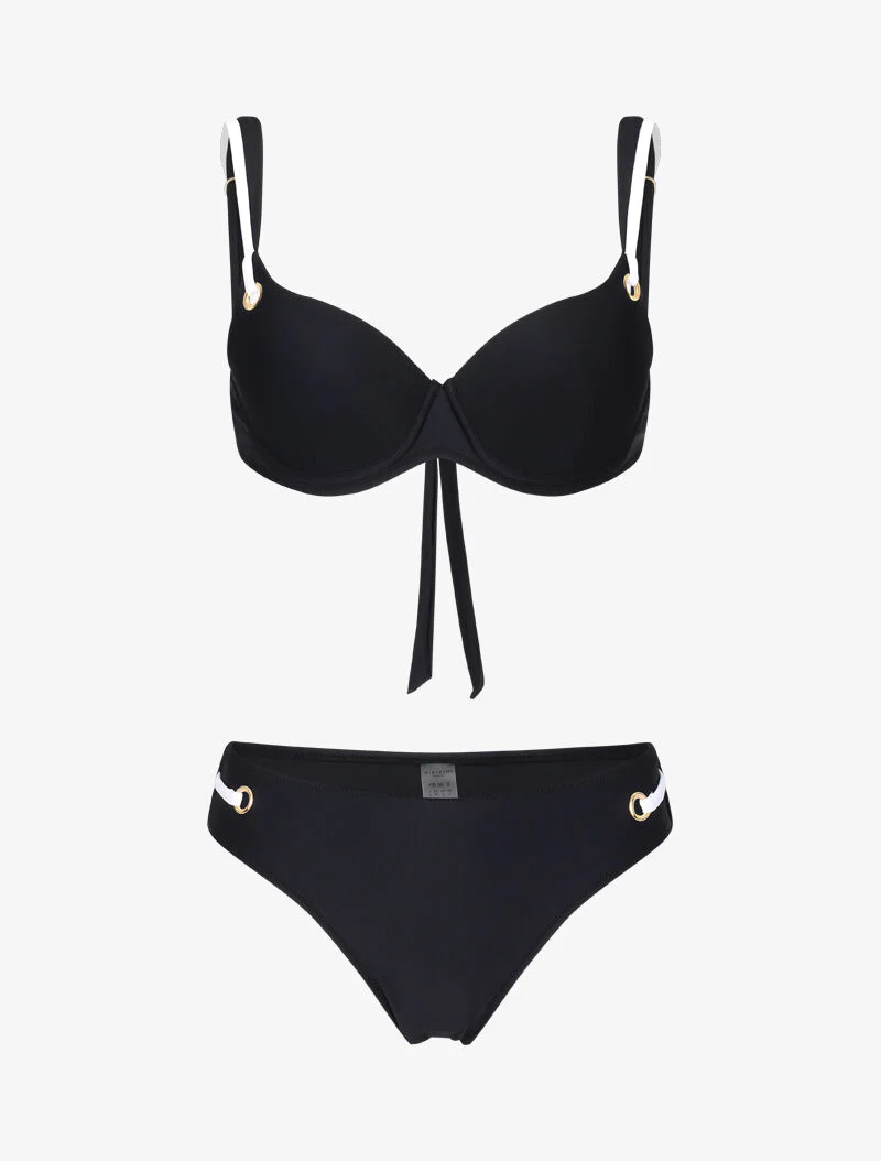 Bikini met oogjes en contrasterende bandjes - zwart