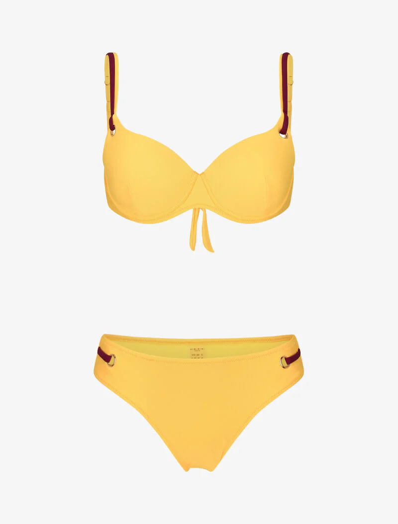 Bikini met oogjes en contrasterende bandjes - geel
