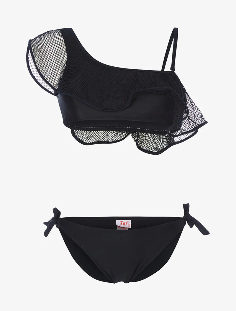 Bikini met ruches en net - zwart