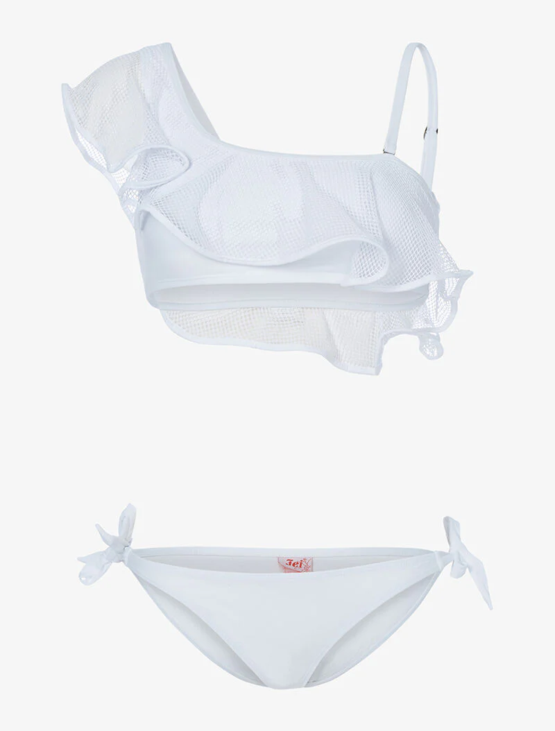 Bikini met ruches en net - wit