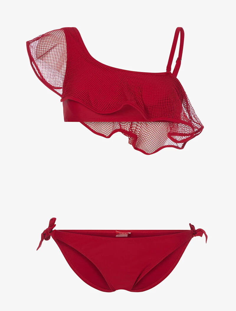 Bikini met ruches en net - bordeaux