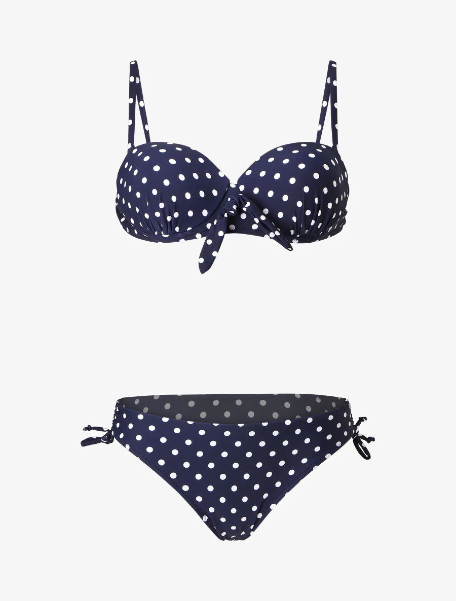 Bikini met stippen en strik - Nachtblauw