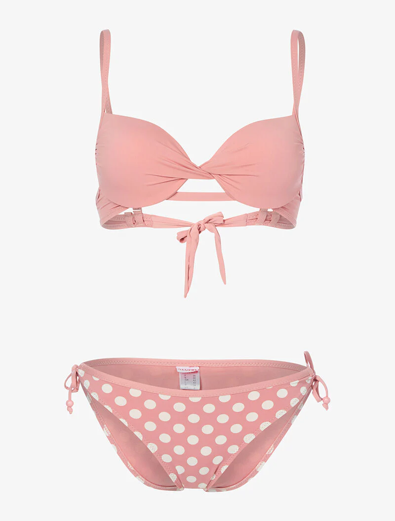 Bikini met stippenprint - poederroze - roze oranje
