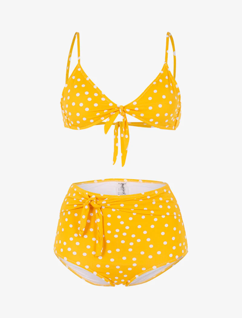 Bikini met stippenprint - geel