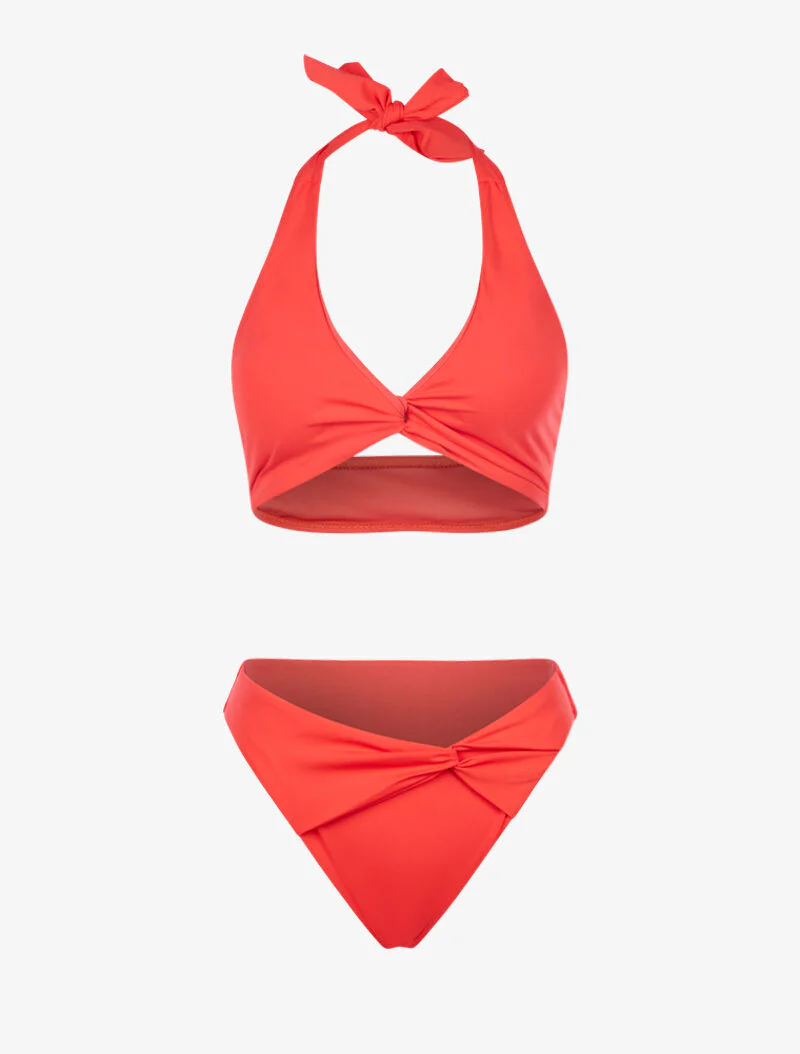 Bikini met gedraaid effect - rood