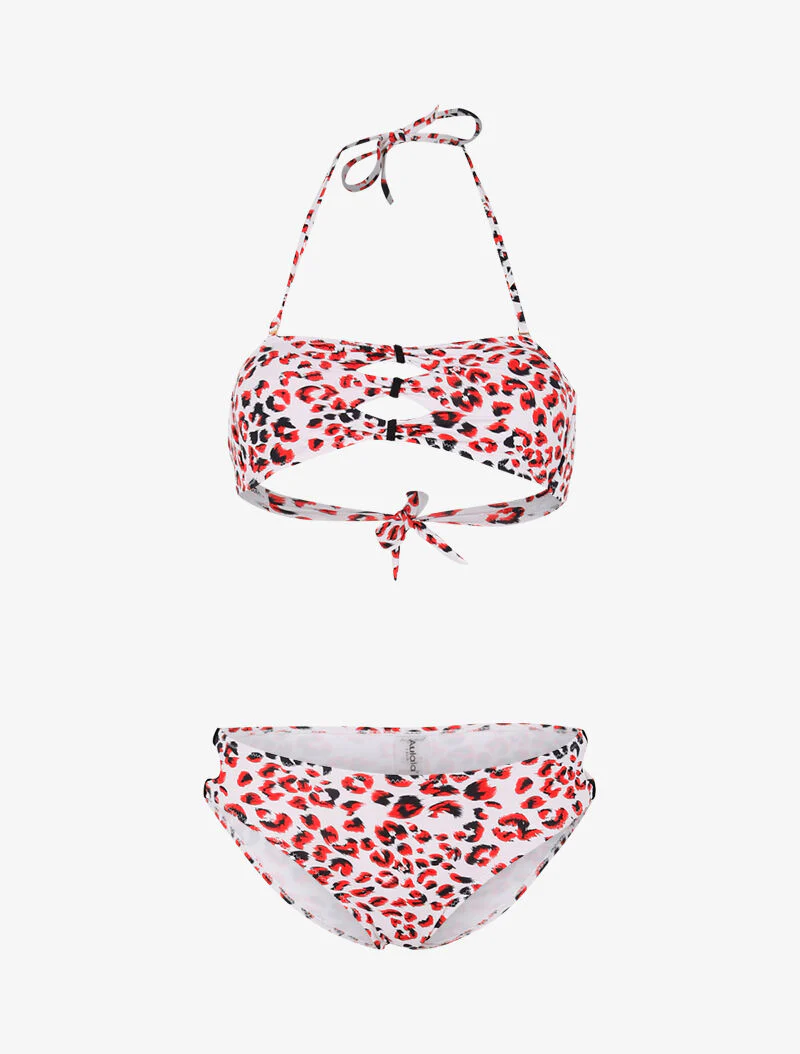 Leopardprint cut-out bikini - rood