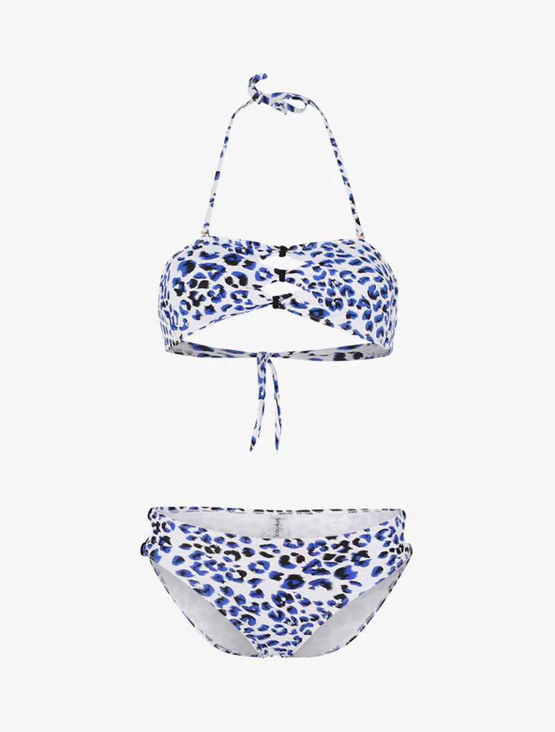 Leopardprint uitgesneden bikini - blauw
