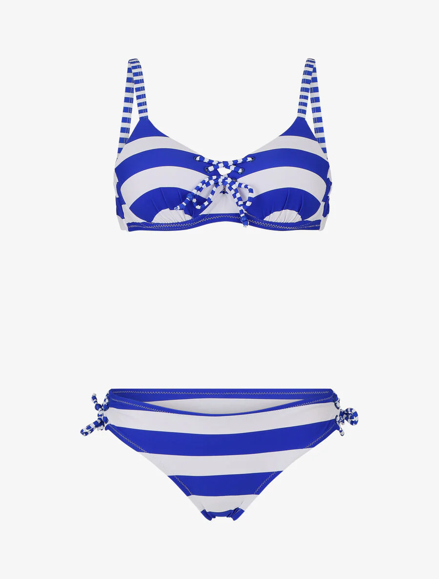 Gestreepte print strikbikini - Elektrisch blauw