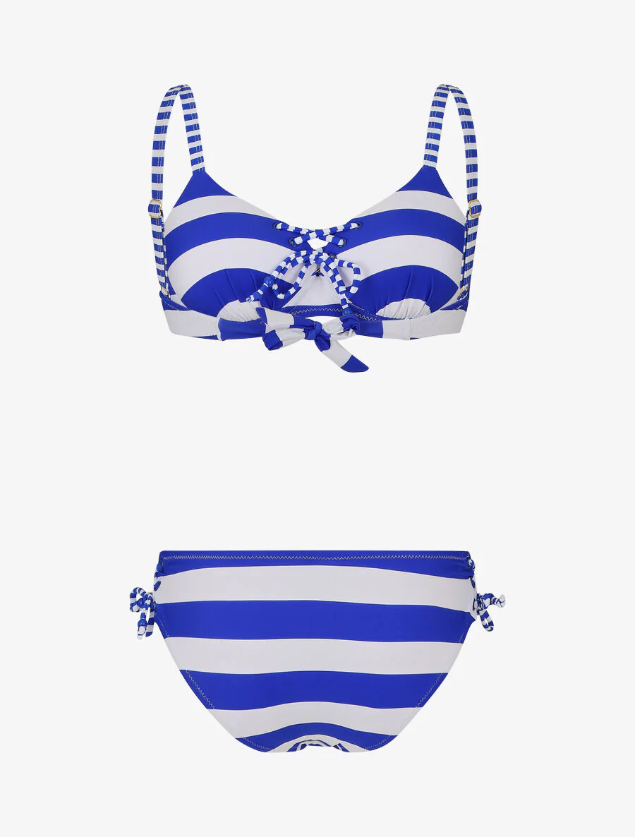 Gestreepte print strikbikini - Elektrisch blauw - Image 2
