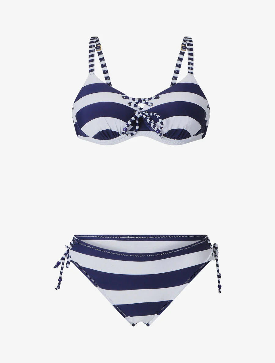 Gestreepte print strikbikini - Marineblauw