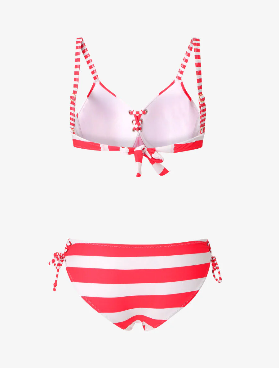 Bikini met veters in streepprint - Fuchsia - Image 2