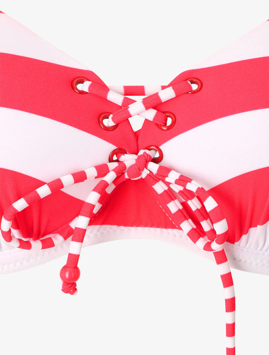 Bikini met veters in streepprint - Fuchsia - Image 3