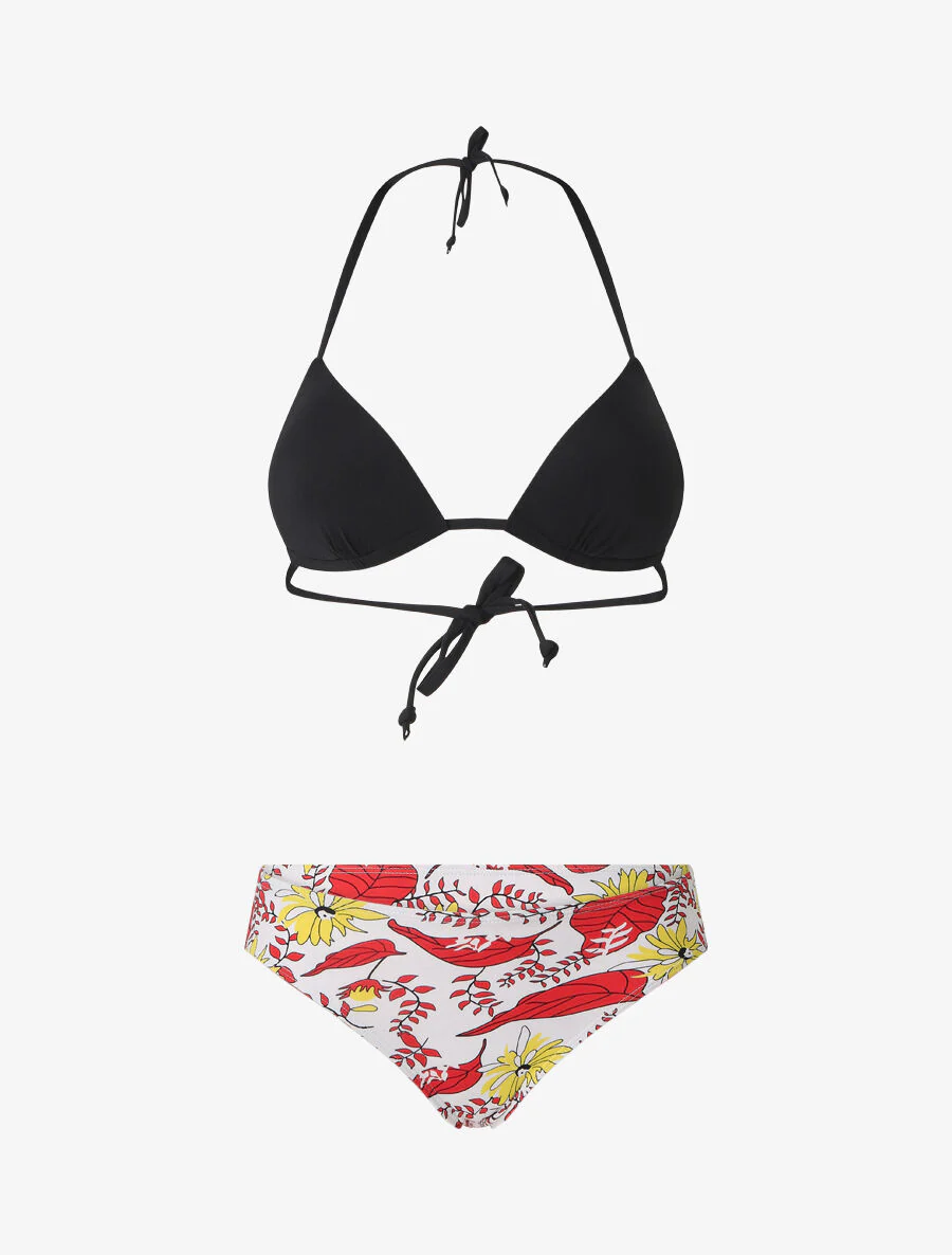 Ongelijk bloemenbikini - Zwart