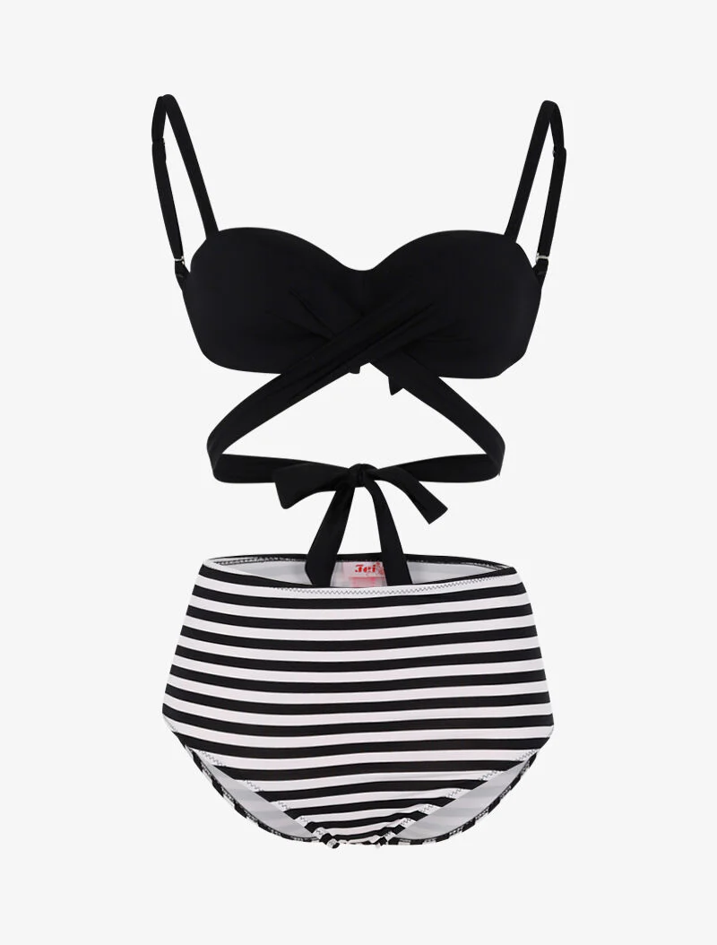 Niet bijpassende bikini in matrozenstijl - zwart