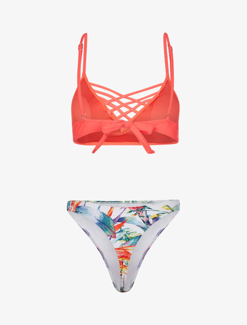 Ongelijk bikini met bloemenprint - fluorescerend roze - Image 2