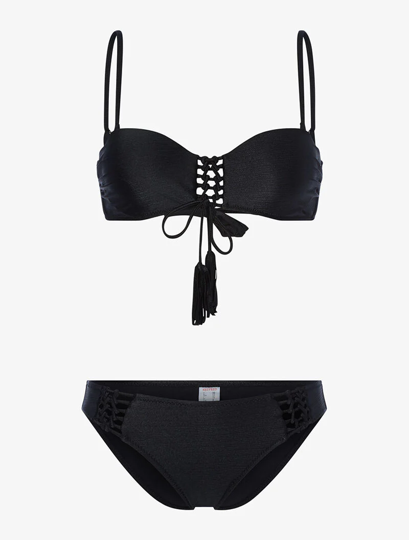 Iridescente opengewerkte bikini - zwart