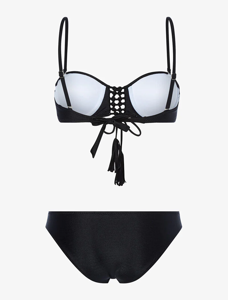 Iridescente opengewerkte bikini - zwart - Image 2