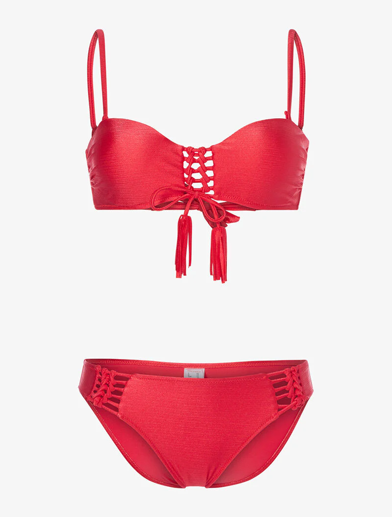 Iridescerende opengewerkte bikini - rood