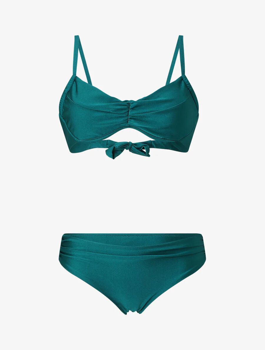 Satijnen en geplooide bikini - Eendblauw