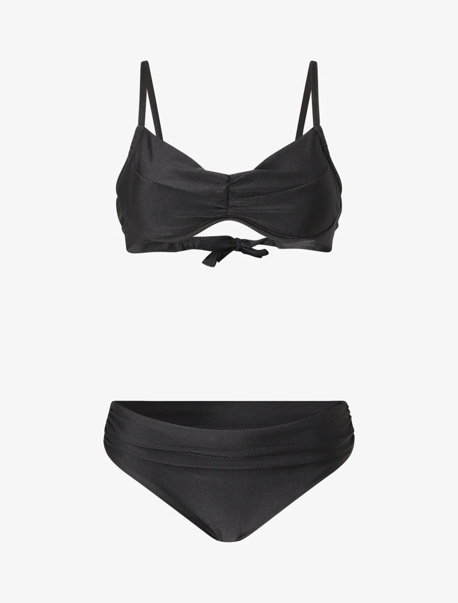 Satijnen en geplooide bikini - Zwart