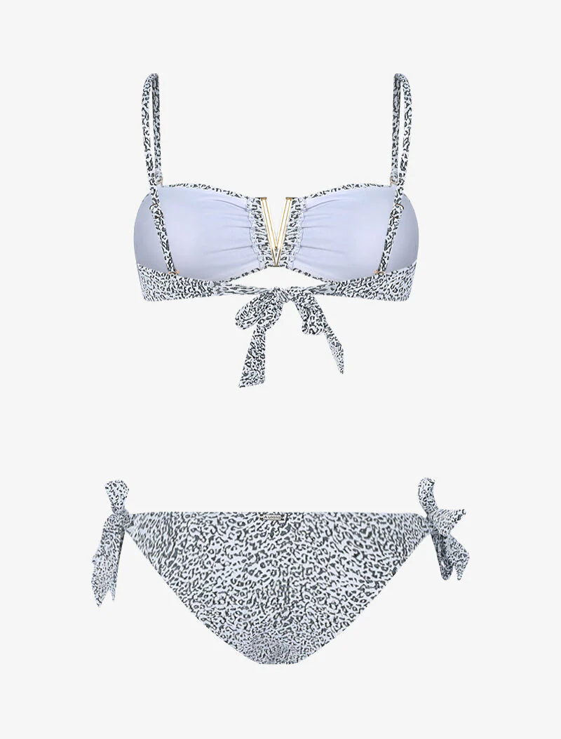 Getextureerde bikini met gouden V inzetstuk - wit/zwart - wit en zwart - Image 2