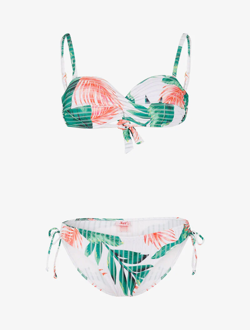 Getextureerde bikini met tropische print - wit