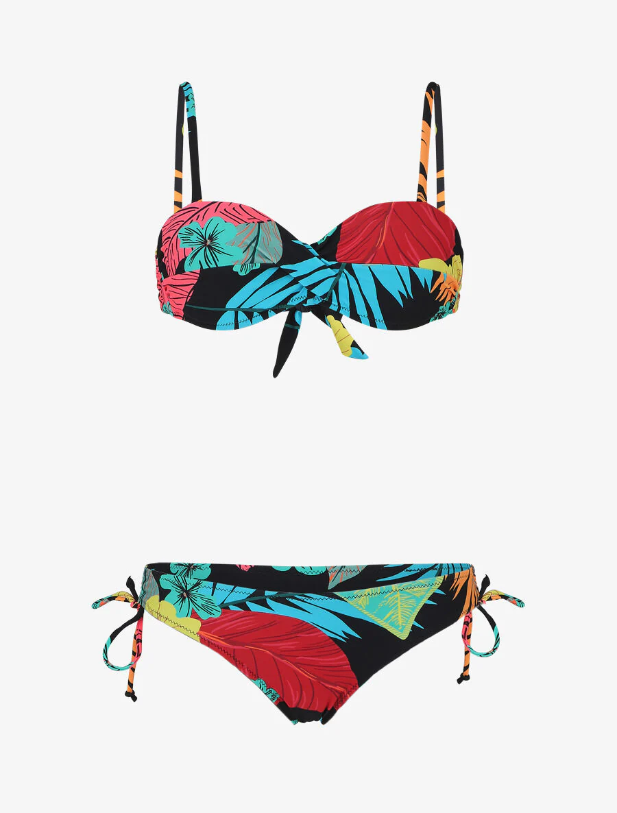 Tropische gedraaide bikini - Zwart