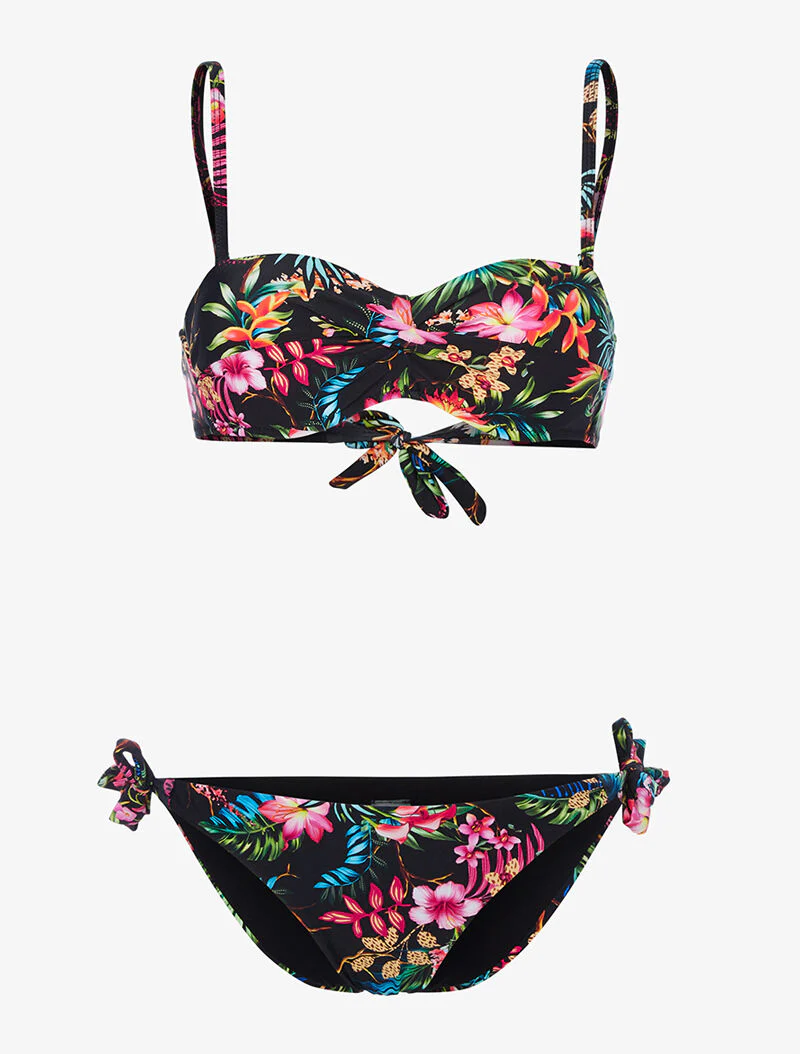 Tropische print bikini - zwart