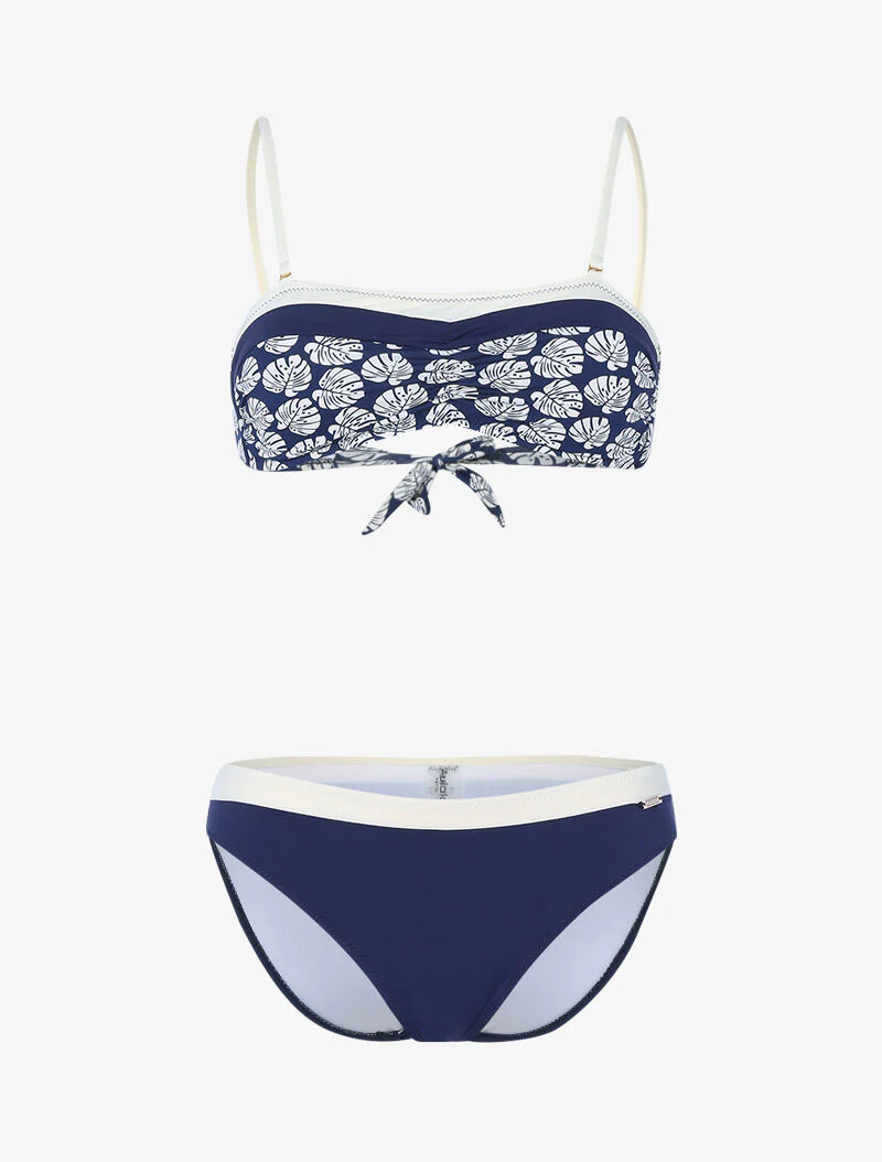 Tweekleurige bikini en bedrukte top - marine/ecru