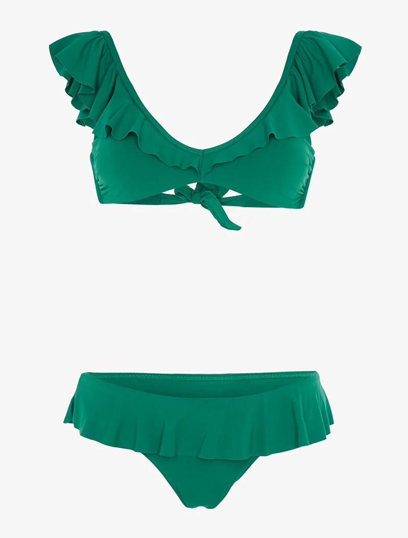 Ruches bikini met hoge uitsnijding - groen