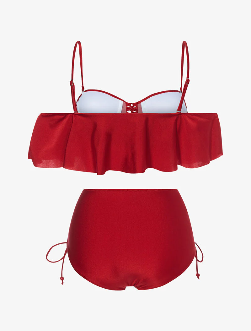 Ruches bikini en hoge taille - rood - Image 2