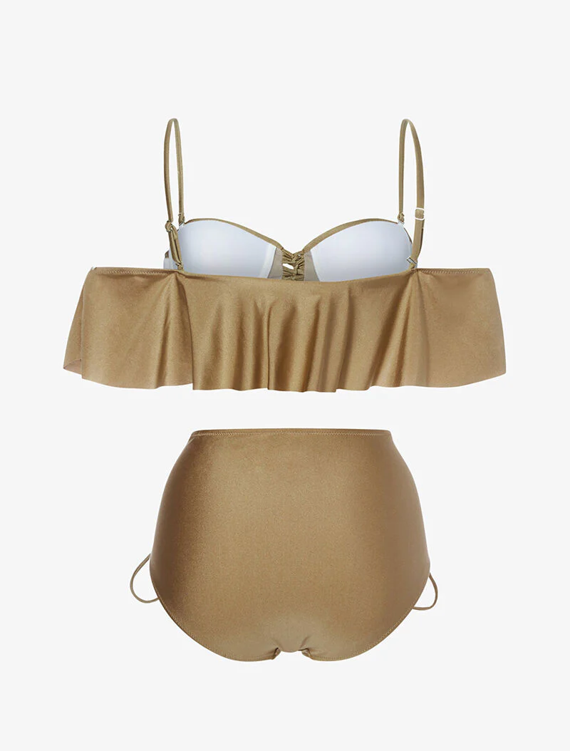 Ruches bikini en hoge taille - lichtbruin - Image 2