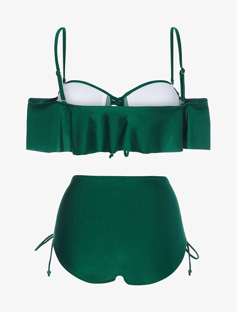 Ruches bikini en hoge taille - groen - Image 2