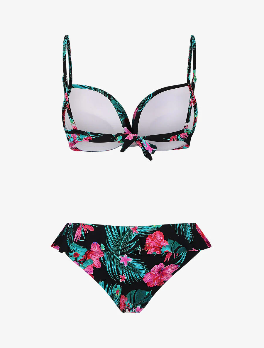 Ruches bikini met bloemenprint - Zwart - Image 2