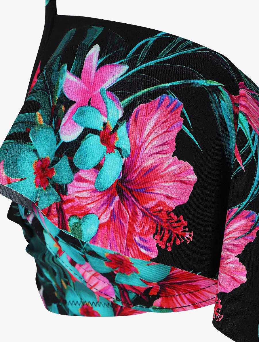 Ruches bikini met bloemenprint - Zwart - Image 3