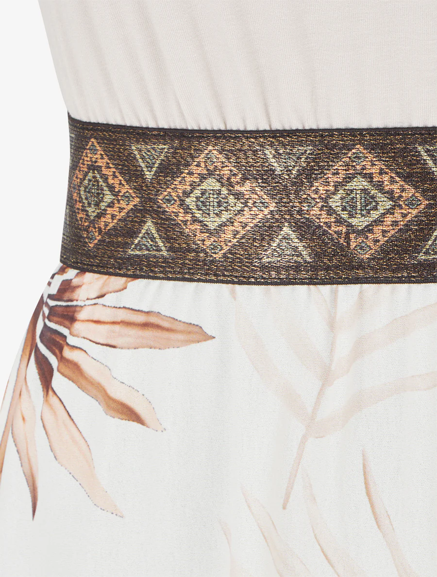 Bladerenprint jurk met gestileerde bandjes - Beige - Image 3