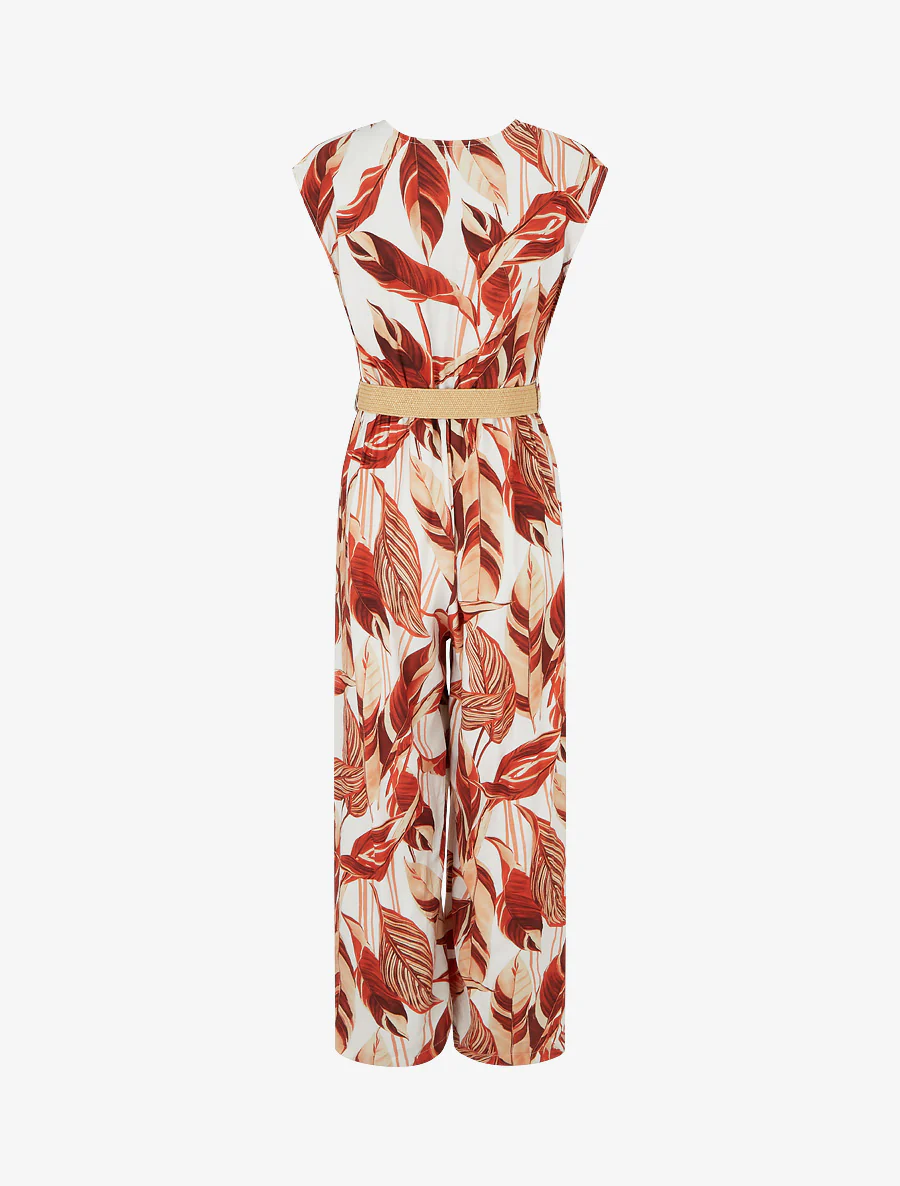 Bladprint jumpsuit met elastische tailleband - Rood - Image 2