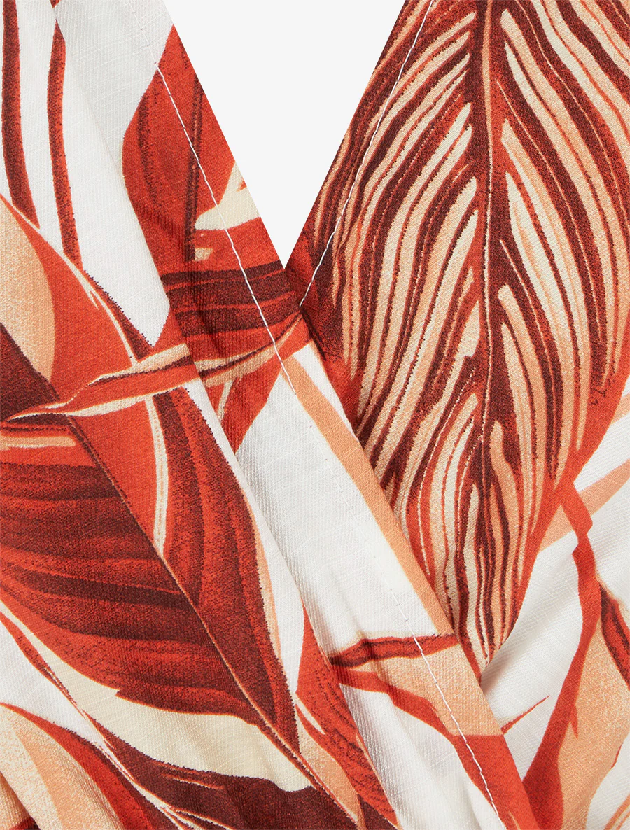 Bladprint jumpsuit met elastische tailleband - Rood - Image 3