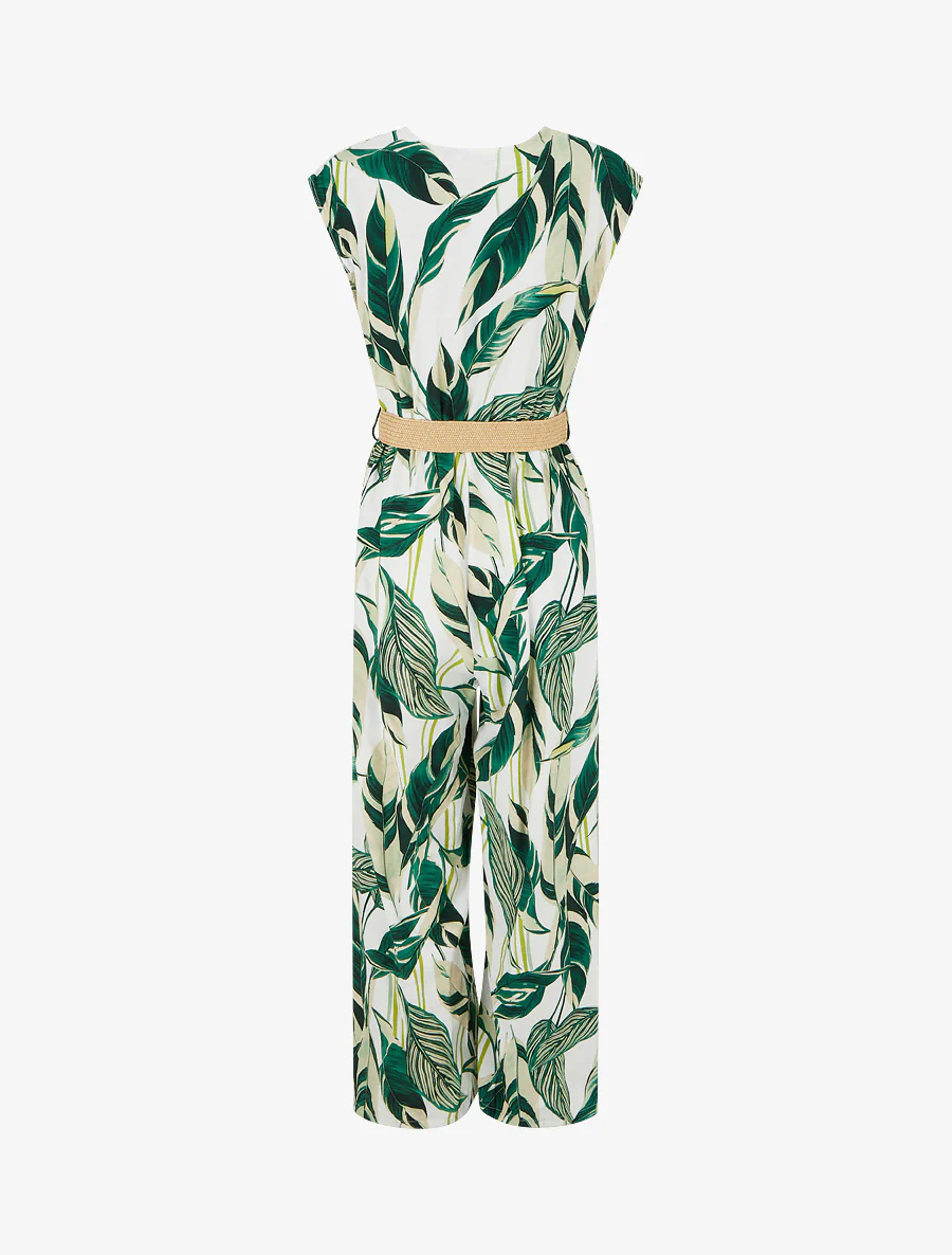 Bladprint jumpsuit met elastische tailleband - Groen - Image 2