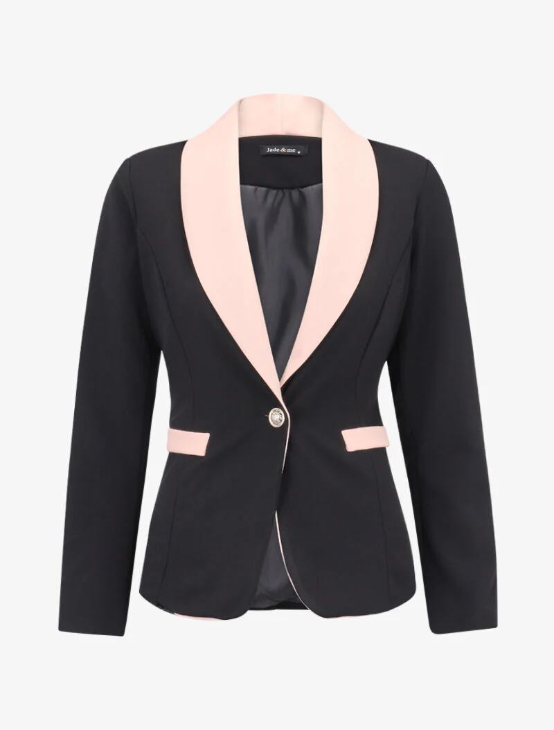 Blazer met contrasterende kraag en zakken - zwart/roze
