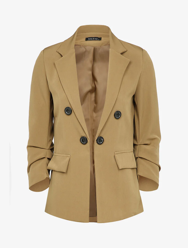 Vloeiende blazer met geplooide 3/4 mouwen - Camel