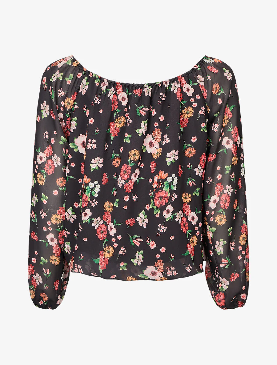 Bloem gedrukte blouse met transparante mouwen - Zwart - Image 2