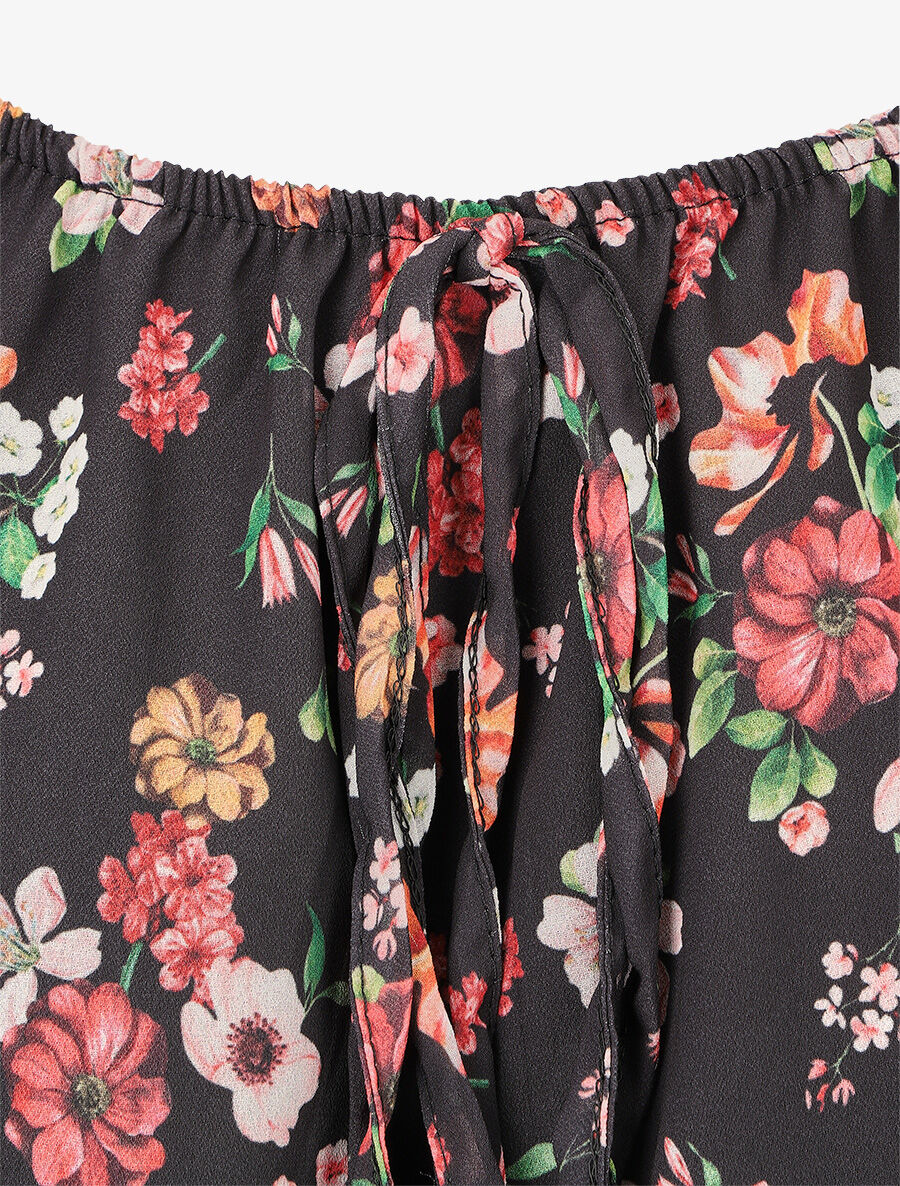 Bloem gedrukte blouse met transparante mouwen - Zwart - Image 3